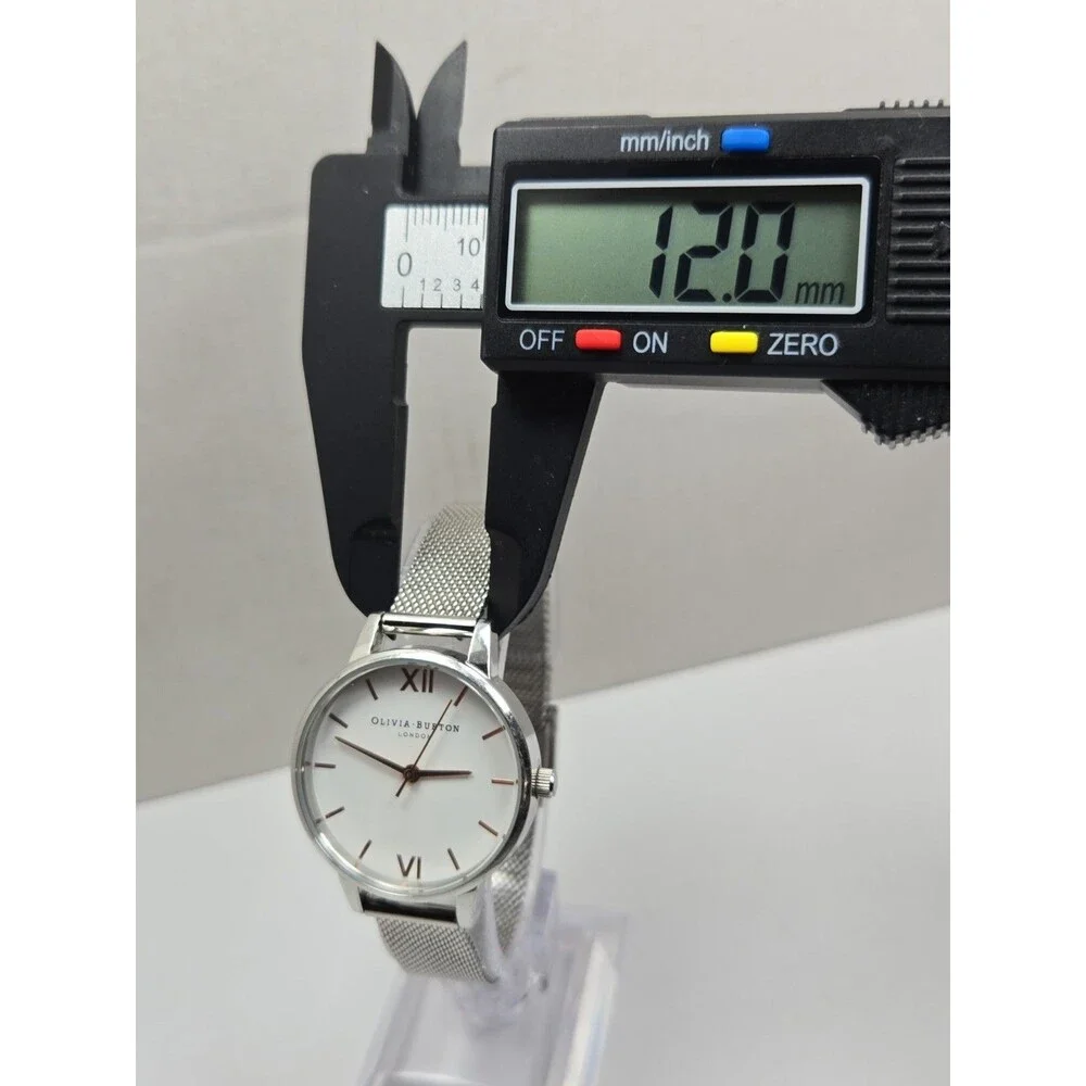 Olivia Burton London Womens Silver Mesh White Dial Quartz 30mm Watch New Battery